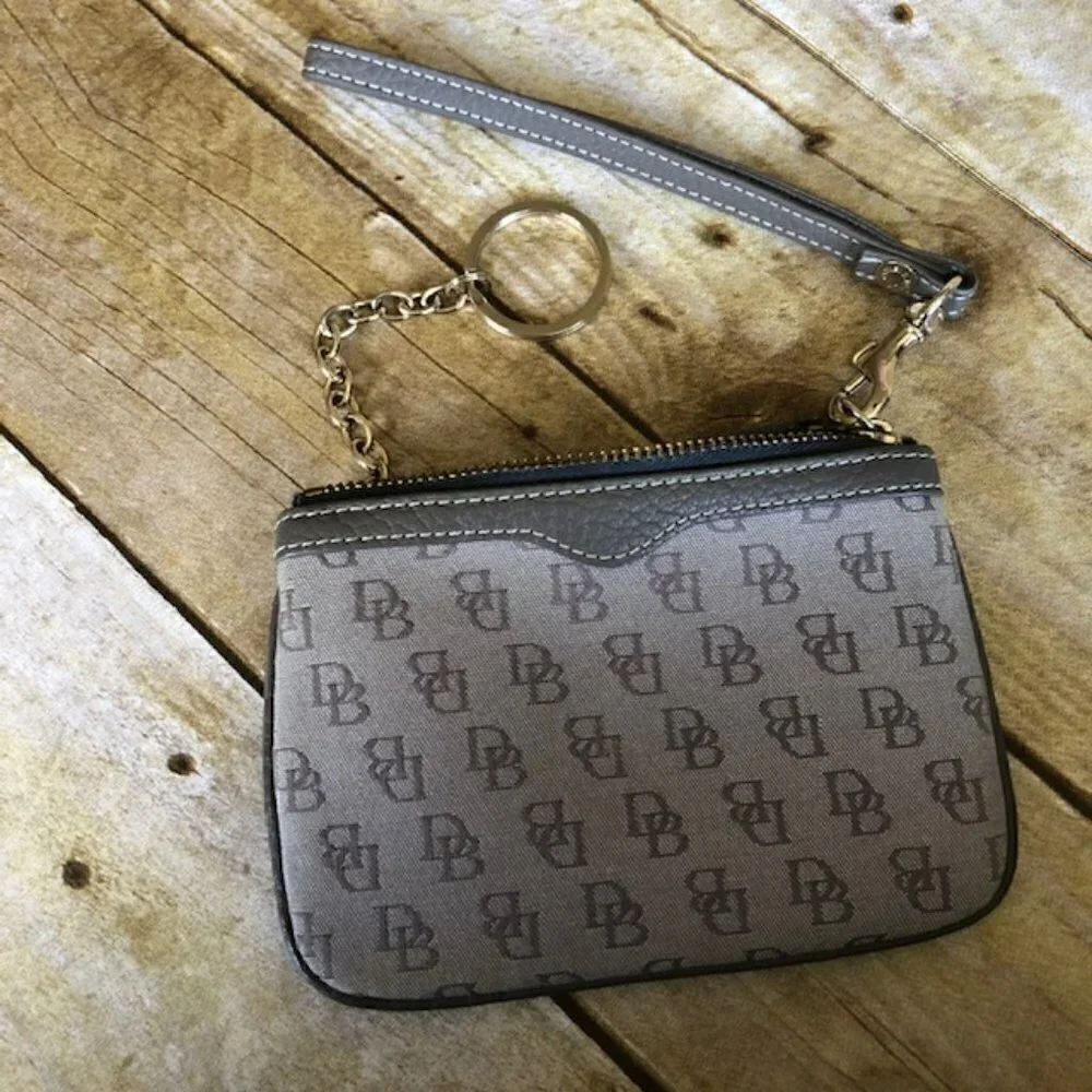Dooney & Bourke Grey Signature Wristlet with Leather Trim